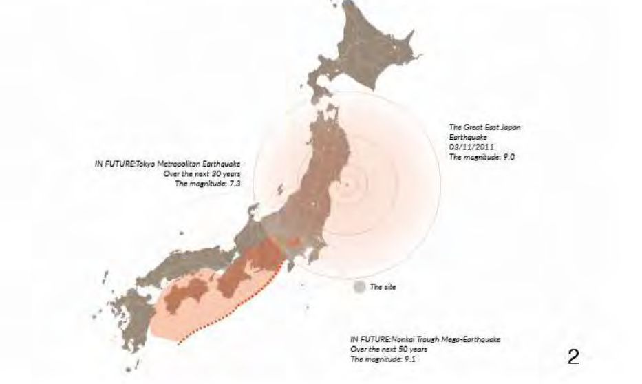 Map of Japan showing projected future earthquake risk near the site