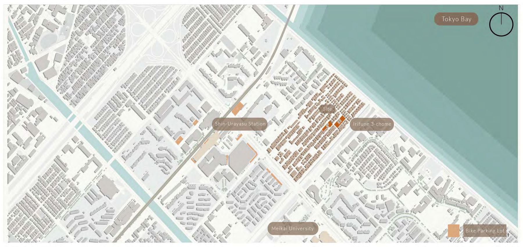 Site map showing the project location in Irifune 3-chome, between Shin-Urayasu Station and Tokyo Bay