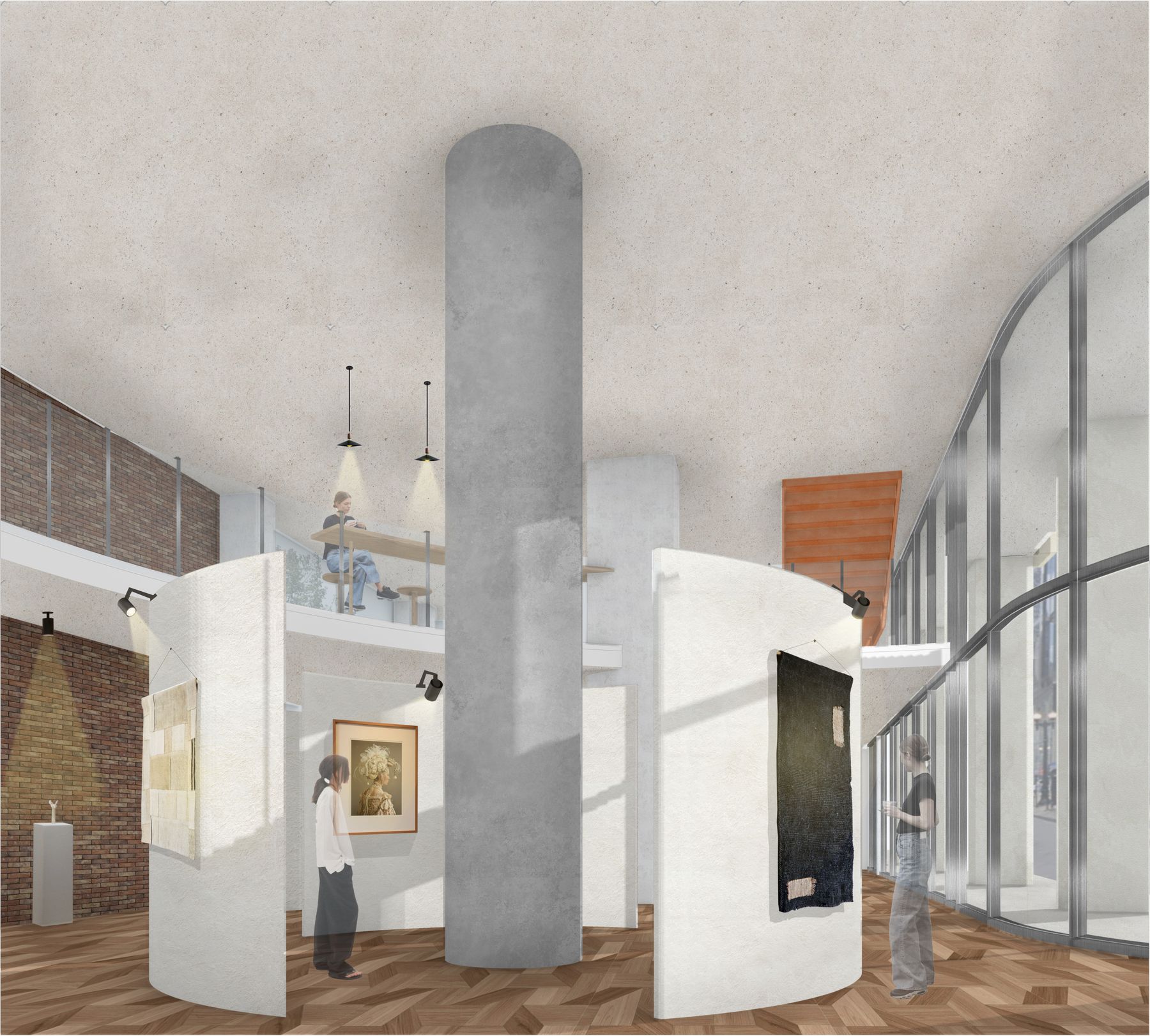 Interior rendering of the funnel-shaped atrium gallery at The Y Atrium