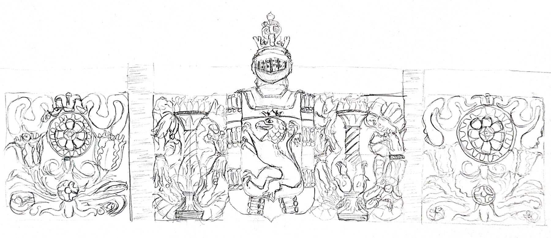 Hand pencil sketch studying the ornamental terra-cotta facade detail of the Century Building