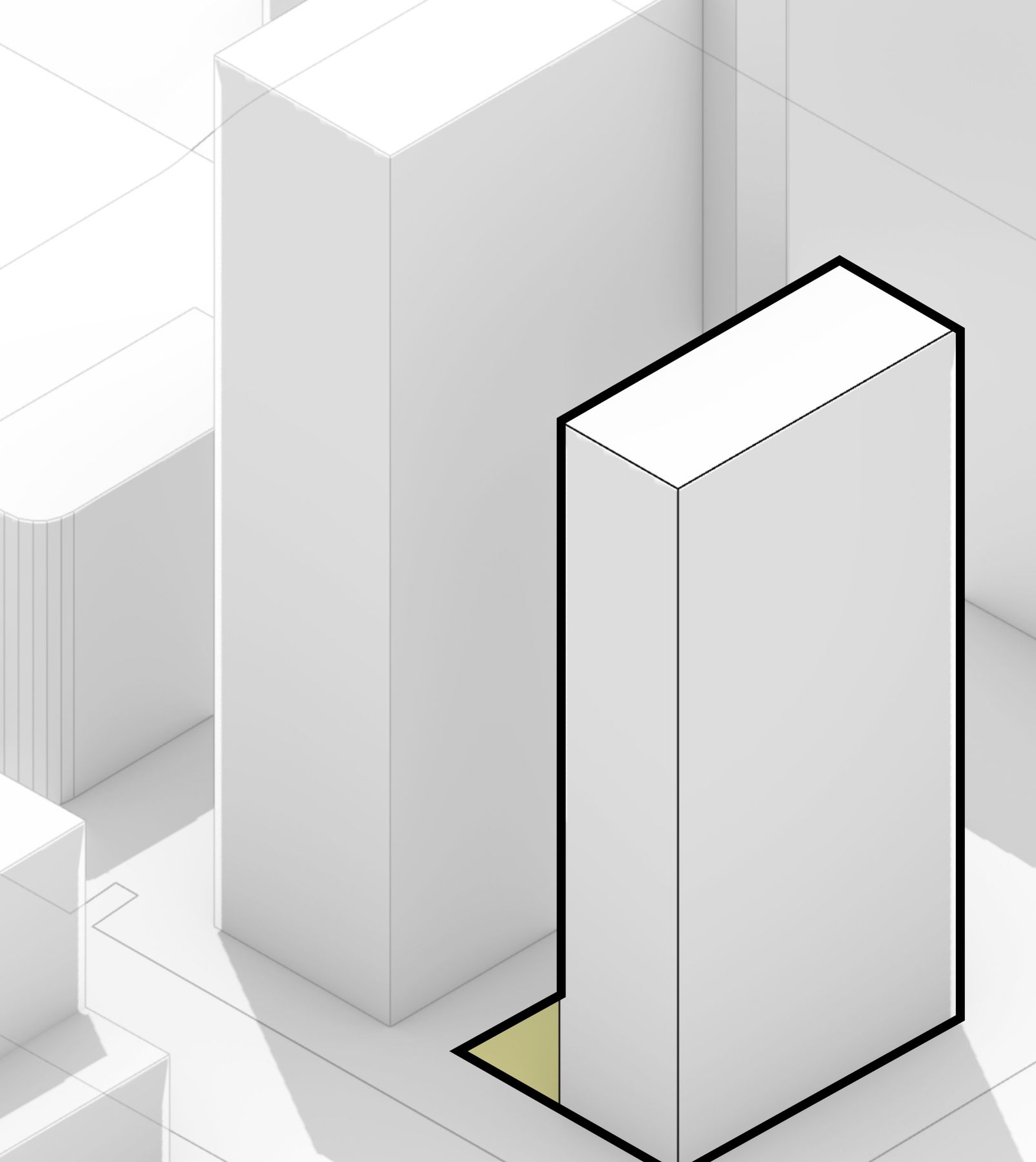 Massing step a: the existing building volume outlined against its neighbors