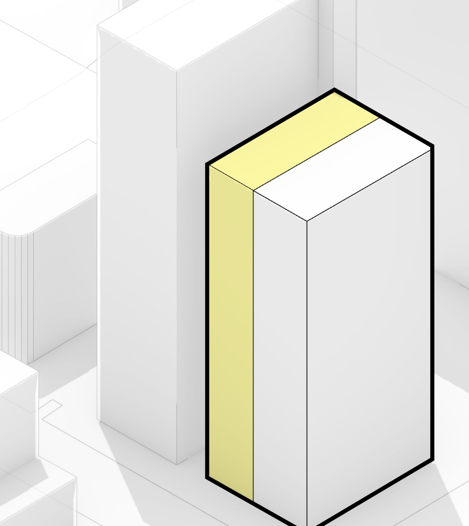Massing step b: a strip along the building's edge marked for the new atrium opening