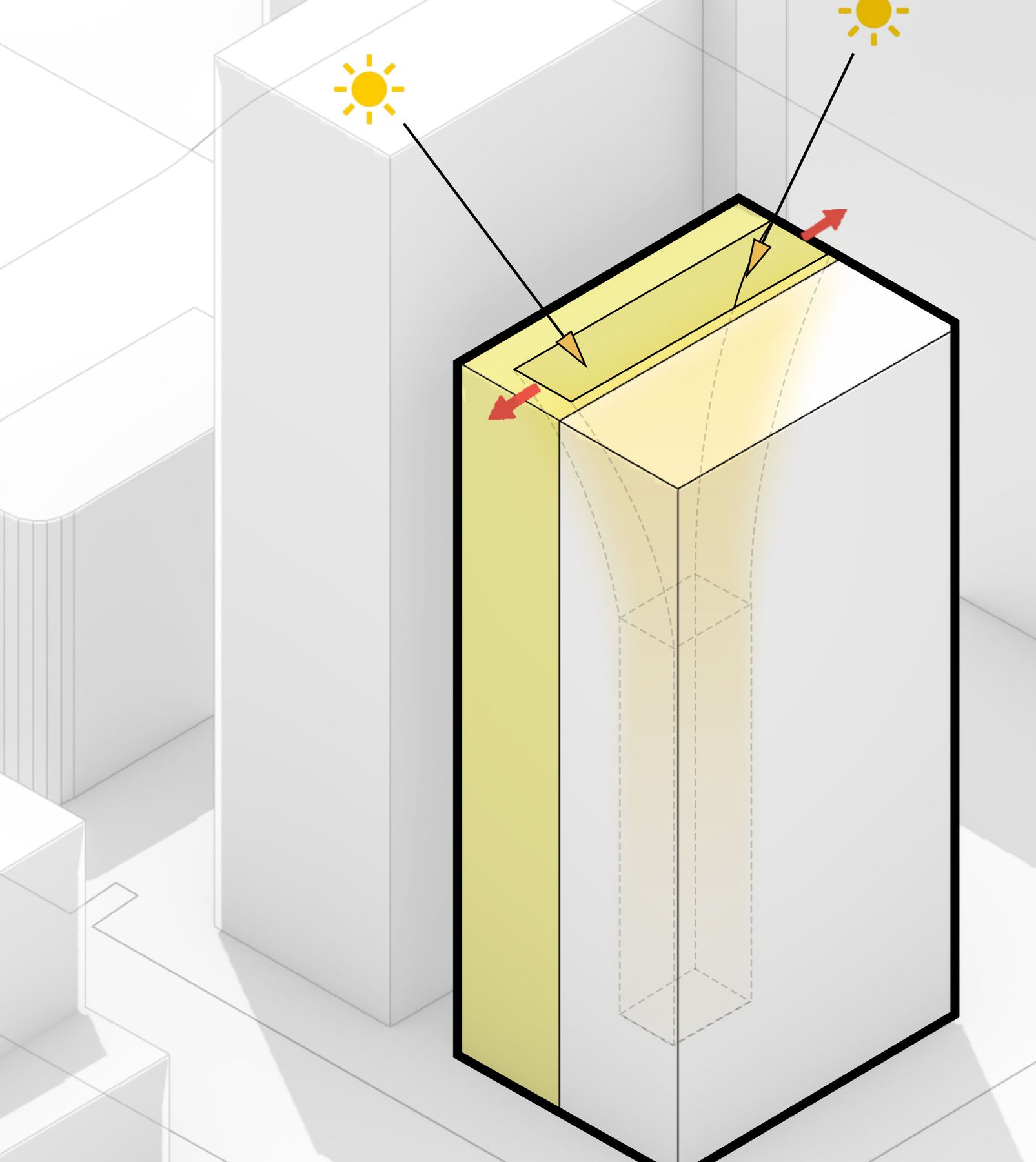 Massing step d: the roof opening widened and flared to draw in more daylight