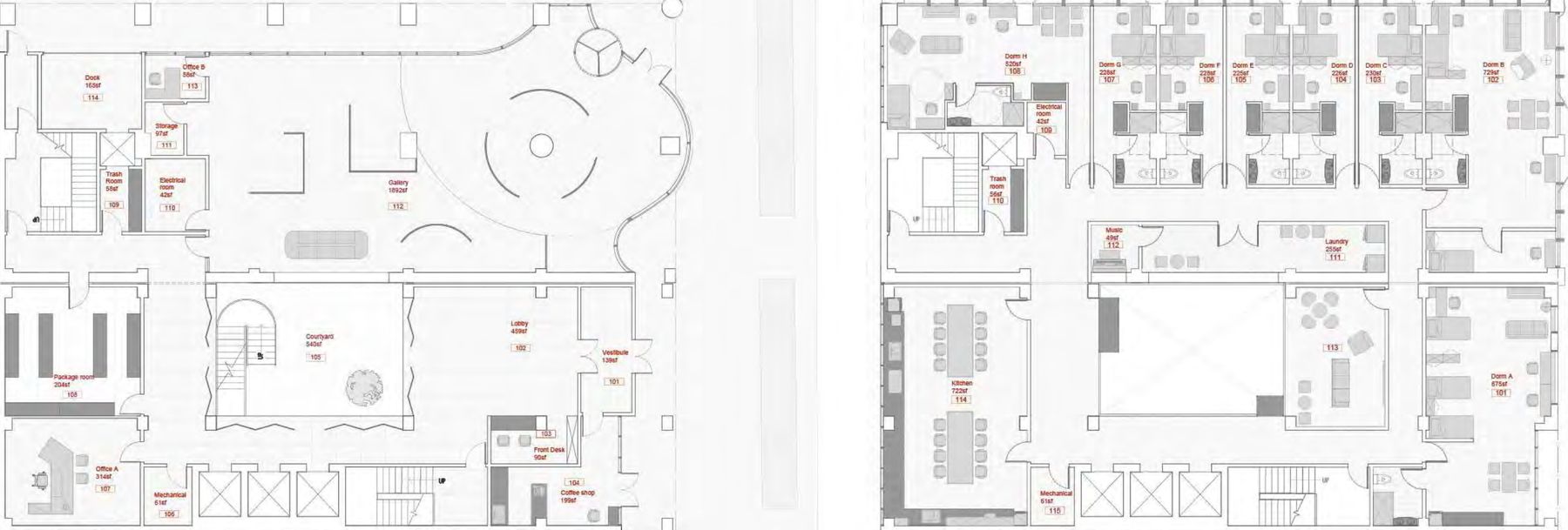 Ground floor and typical residential floor plans