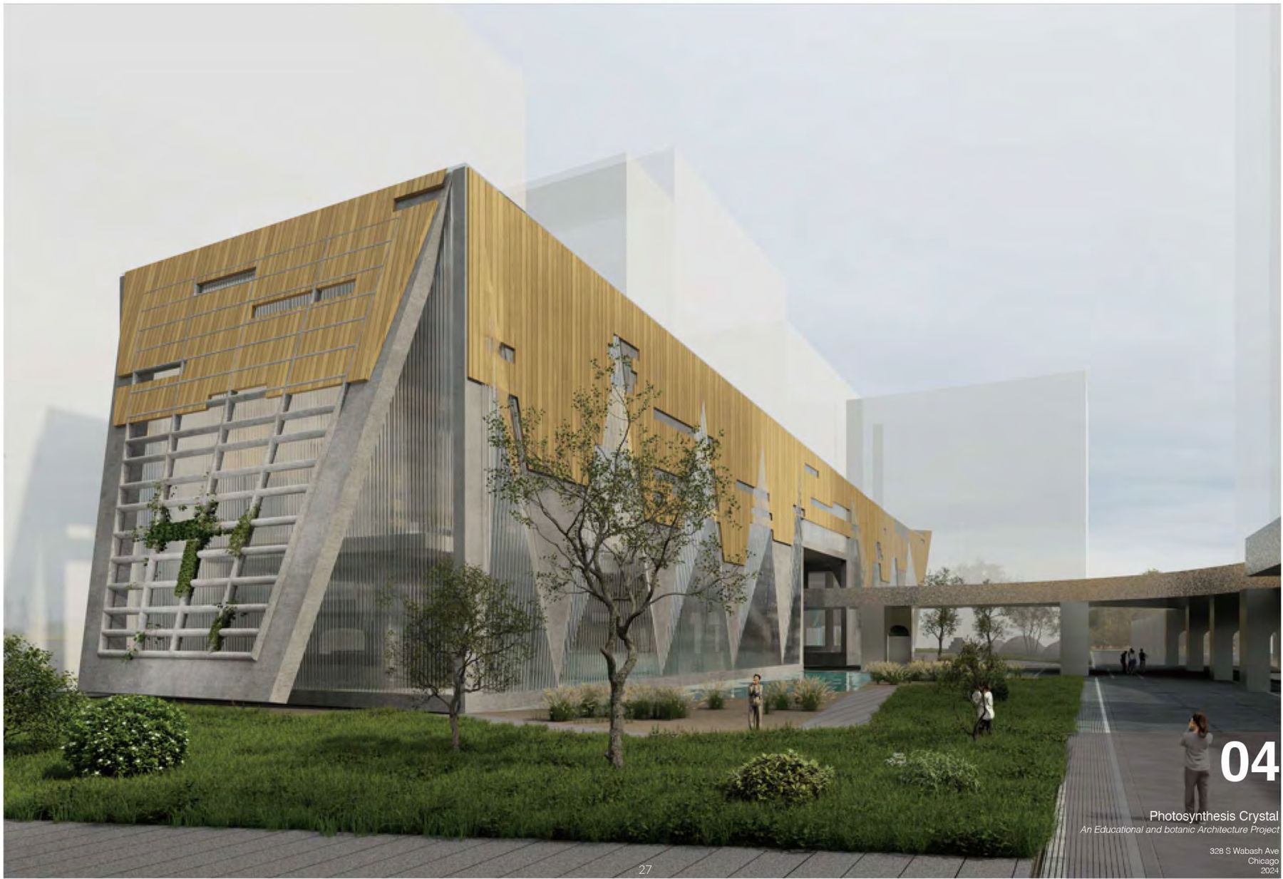 Exterior rendering of Photosynthesis Crystal, an educational and botanic architecture project in Chicago's Loop